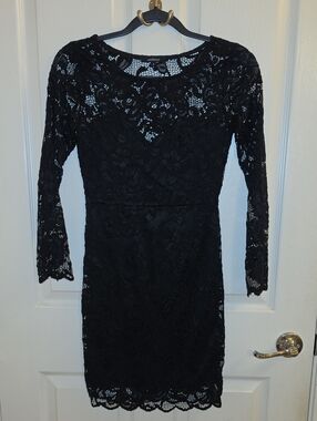 Ambiance Black Long-Sleeve Lace Sheath Dress